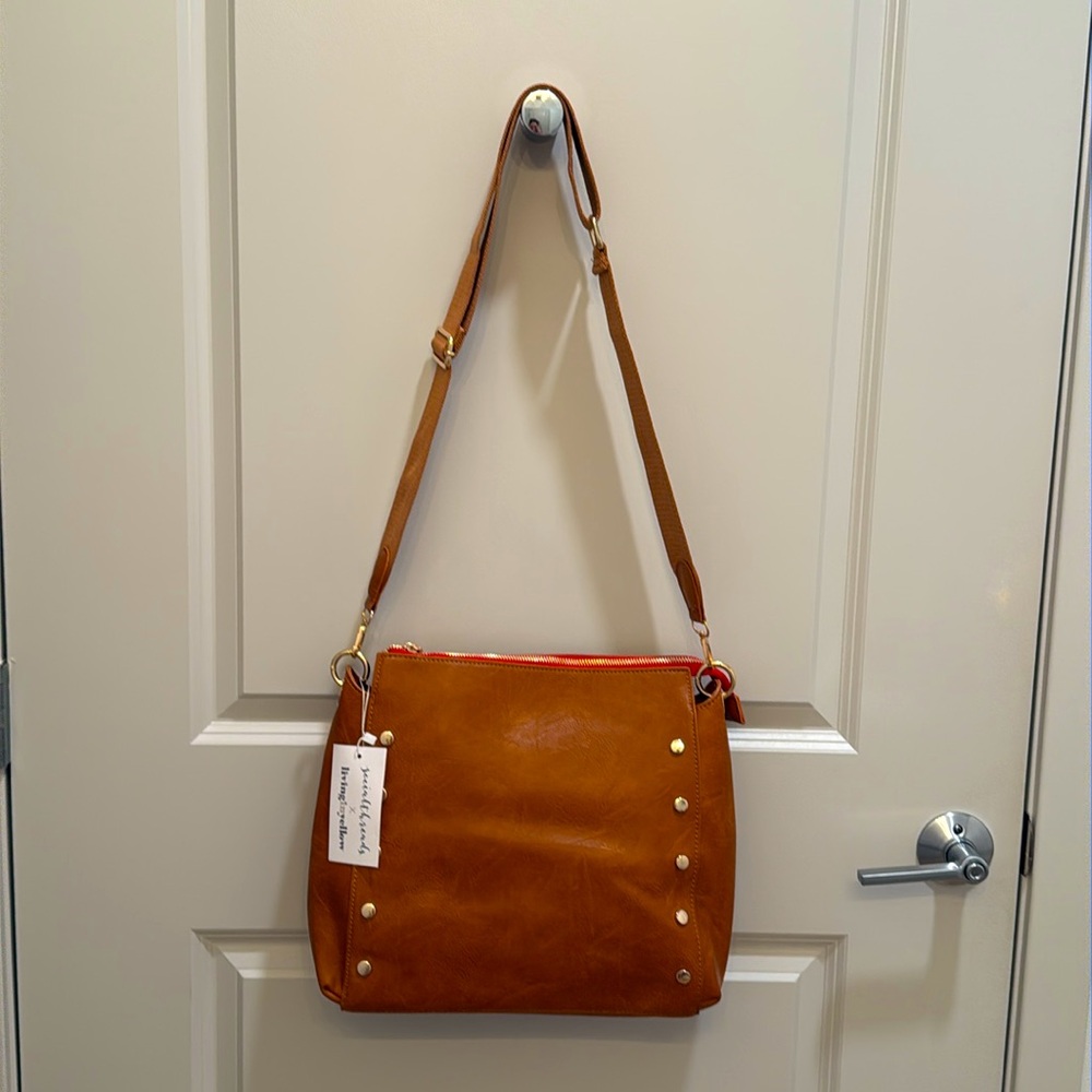 Social Threads Leather Messenger Bag, new